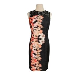 Tahari Black & Pink Abstract Floral Print Sheath Dress